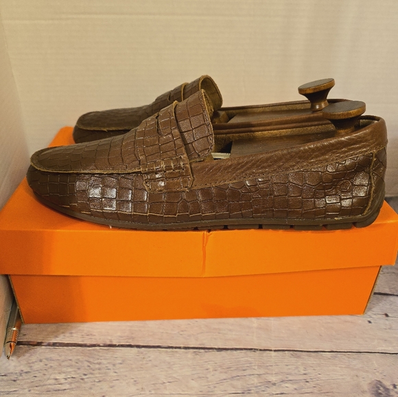 BORN MEN'S DRIVING PENNY LOAFER HAND CRAFTED LEATHER CROC PRINT SIZE 10.5 - Picture 6 of 8